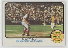 1973 Topps 1972 World Series Blue Moon Odom Johnny Bench Out at Plate HOF 0ha3