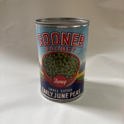 Vintage Sooner Select Early June Peas Advertising Tin Ozmun Co Oklahoma City, OK