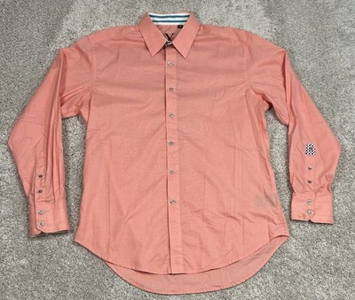 Robert Graham Men s Large Orange Micro Check Long Sleeve Button Down Flip Cuff