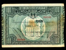 Spain:P-S565,100 Pesetas,1937 * Civil War * BILBAO * 