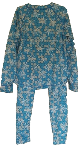 LL Bean Kids Unisex Long Underwear Set Size Large 14-16 PJs Blue Snowflakes - Picture 8 of 9
