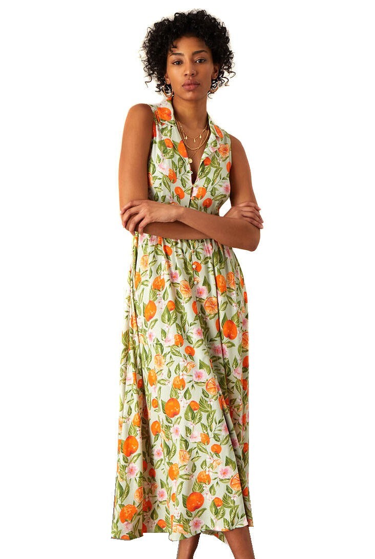 Monsoon Olsen orange print shirt dress orange Size 14 image 2