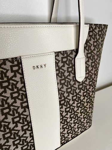 DKNY Tote Shoulder Bag Brown White - Picture 3 of 12