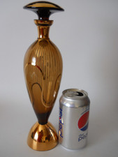 Gorgeous Mid-Century Art Glass Decanter Bottle & Stopper Art Deco Gold 12