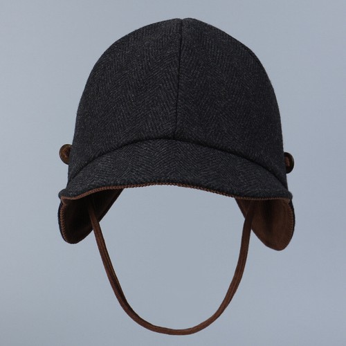 Lady Retro Herringbone Pilot Cap with Ear Warmer Corduroy Lined Warm Hat Winter - Photo 7/16