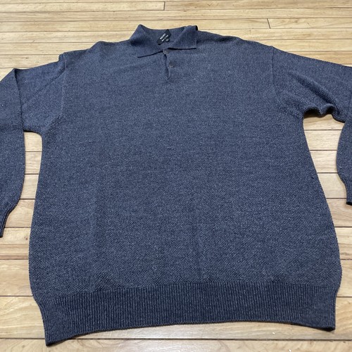 RENZO Wool Polo Sweater Men XL Blue Italy Pique Knit Thermal Preppy Grandpa Hole - Picture 14 of 24