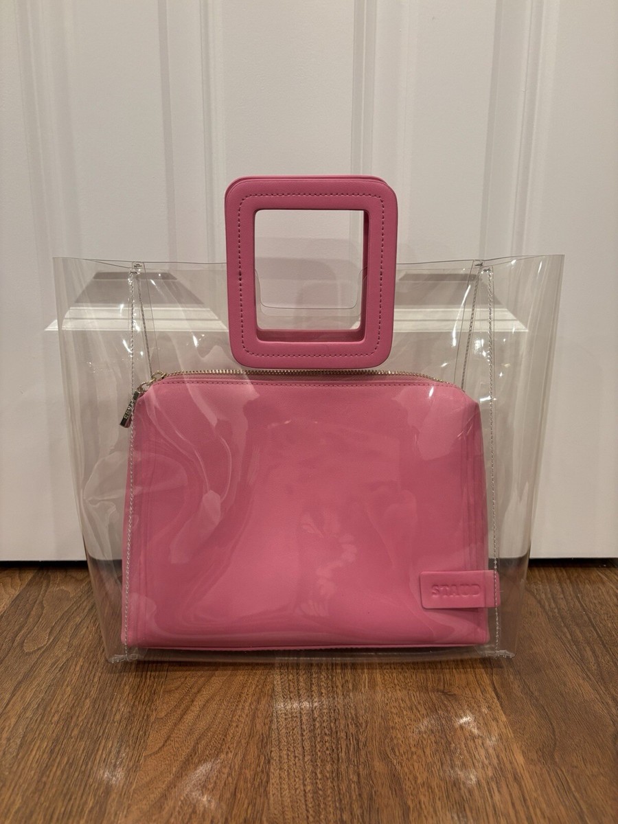 STAUD Shirley Pink PVC Tote Bag Clear Trendy Removable Inner