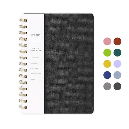 6.10 x 8.19 College Ruled Spiral Notebook with Inner Pockets - Black