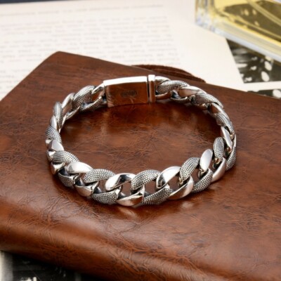 A25 Bracelet Flat Chain Link Dot Pattern and Shiny Silver 925 Length Selectable