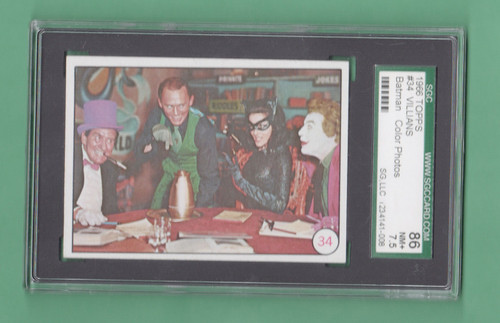 1966 Topps Batman Bat Laffs #34 The Penguin, the Riddler, Catwoman and the Joker — SGC 7.5