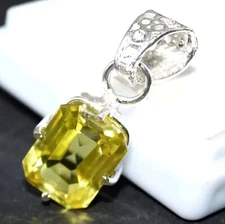 49.00Ct Natural Yellow Sapphire Emerald Cut 925 Solid Silver Pendant Gems 5DDB