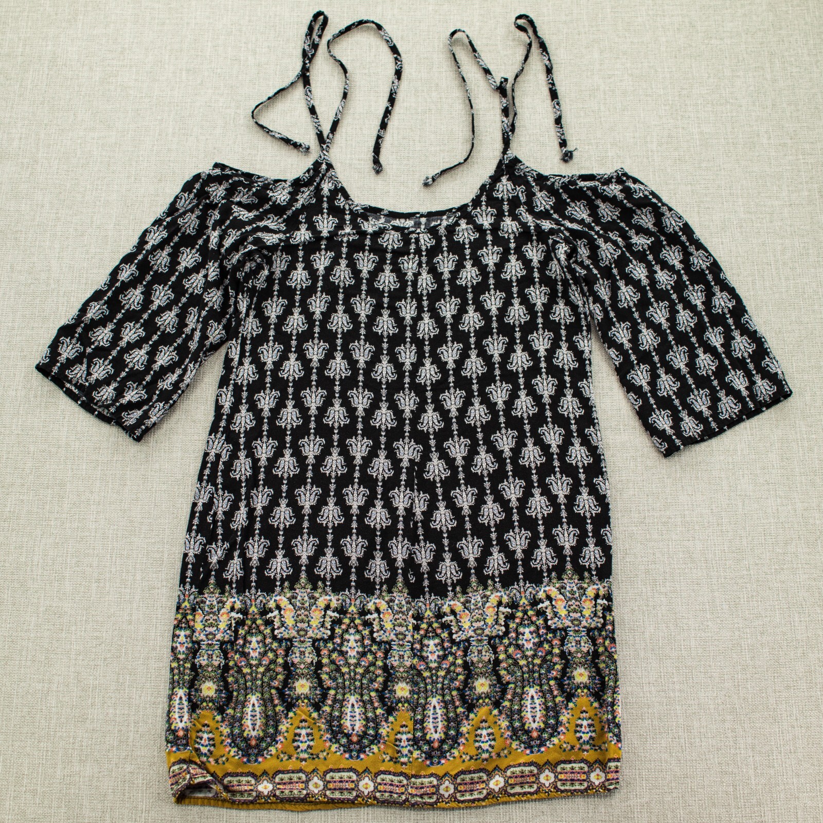 Xhilaration Womens XS Sundress Spaghetti Strap Boat Neck 3/4 Sleeve Stretch  -image