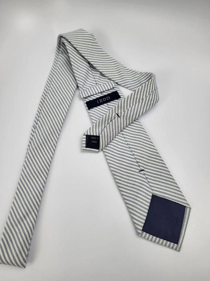 Corbata de algodón IZOD azul blanco rayas para hombre ajustada 58 x 2,7/8 Foto 4 de 4