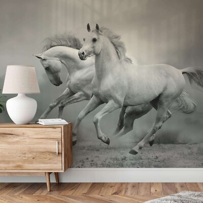 Pferde Tapete Wandbild Erwachsene Schlafzimmer Foto Wanddeko 12,6x8,5 Fuß Pferde grau