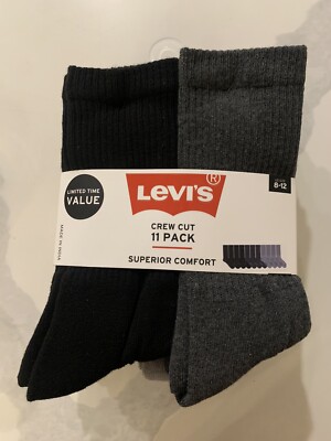 Levi's Men's Socks 11-Pack Crew Cut Comfort Soft Black Charcoal Grey 8-12