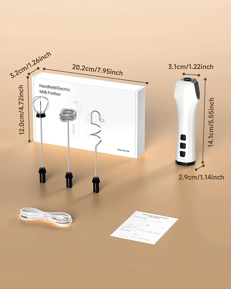 Milk Frother Handheld USB Rechargeable Milk Foam Maker 3 Stainless Whisks