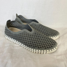 Ilse Jacobsen Slip On Shoes Women 39 9 Tulip Gray Flat Perforated Nubuck Leather