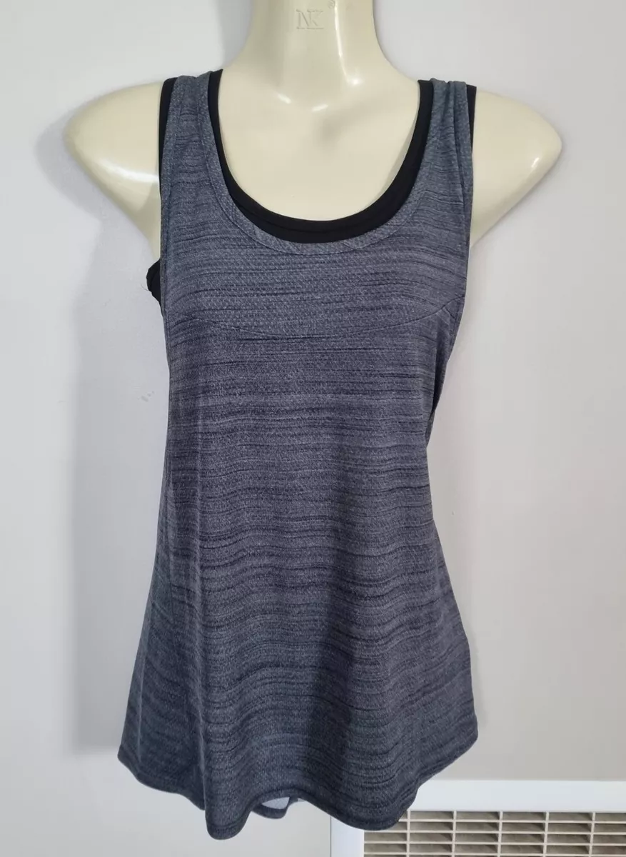 Kmart Active & Co Grey Black Tank Top Size 10 Gym Activewear Inbuilt Sports  Bra