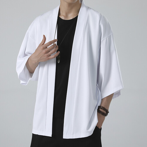 ゆた Men 3/4 Sleeve Japanese Yukata Kimono Cardigan Coat Jacket Loose