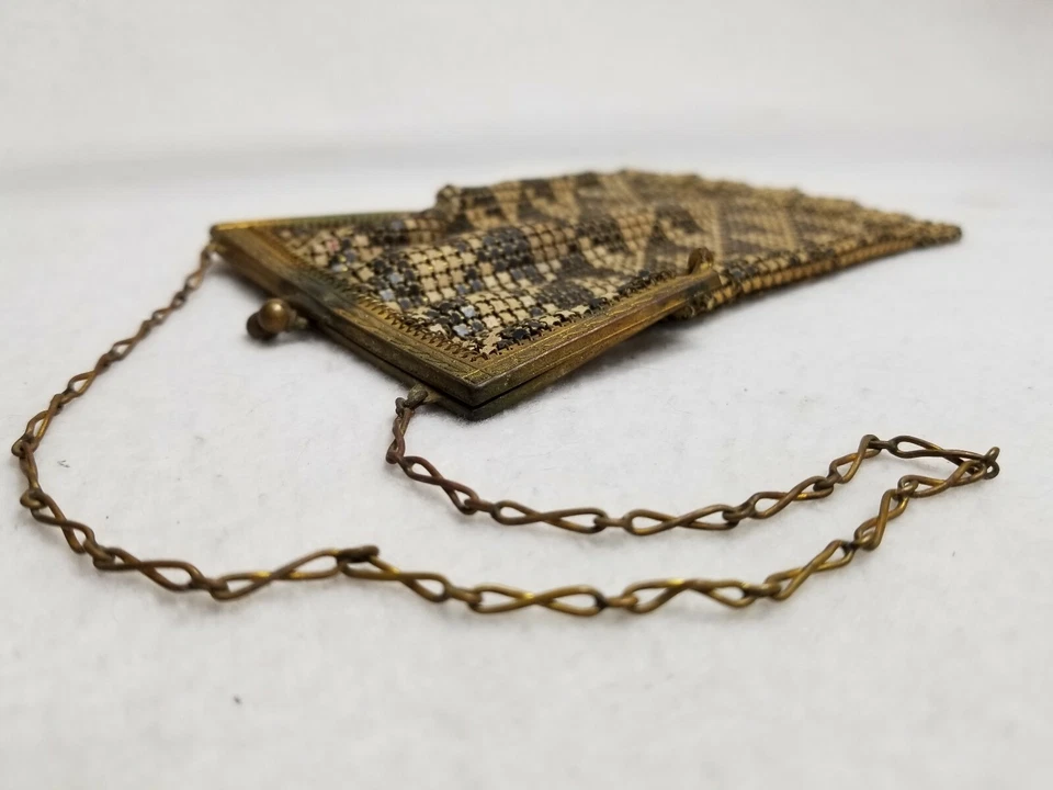 Винтажный Whiting & Davis El-Sah El Sah черный и кремовый эмаль бриллиант сетки сумочки - Изображение 2 из 4