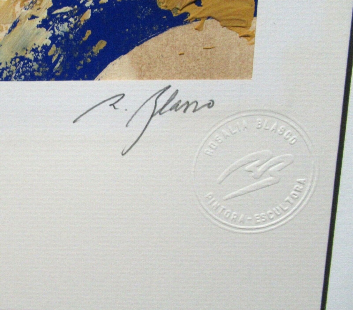 ROSALIA BLASCO ORIGINAL ACRYLIC ON PAPER BLUE ABSTRACT PAINTING