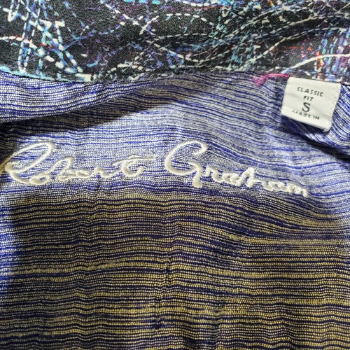 Robert Graham Shirt Men Small Black Blue Floral Patterned Abstract Contrast Flip - Picture 18 of 20