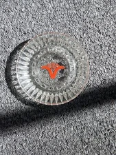 Vintage Retro Ashtray Sovereigns Clear Cut Glass Orange V Print Round