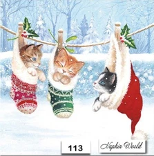(113) TWO Paper LUNCHEON Decoupage Art Craft Napkins - CHRISTMAS KITTENS CATS
