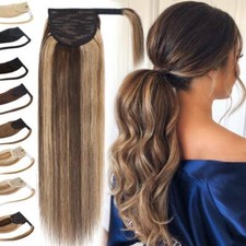 100 Remy Hair Ponytail Clip In Real Human Hair Extensions Wrap Around Pony Tail