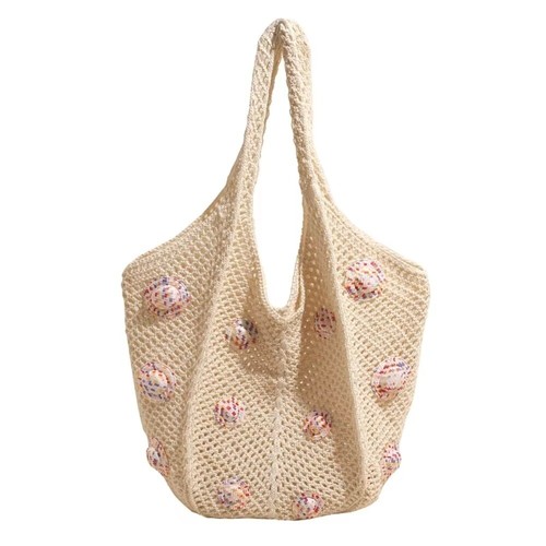 Large Capacity Woven Beach Bag Sweet Casual Tote Bag Knitted Handbag Summer - Picture 13 of 14