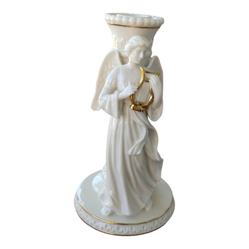 Lenox Porcelain White Angel With Harp Candle Stick Holder And Gold Accents 6.75 - 第 1/3 張圖片