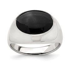 Sterling Silver Polished Black Onyx Ring Size 7