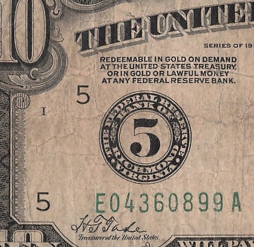 1928 Richmond Ten Dollar Bill E04360899A Gold Clause Number in Wheel - Picture 4 of 11