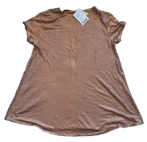 Bordeaux Anthropologie 100% Linen Gold Metallic Scoop Neck Round Hem Women's S/P - Picture 2 of 5