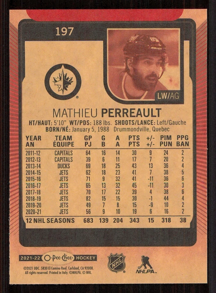 2021-22 O-Pee-Chee Red #197 Mathieu Perreault - Image 2 of 2