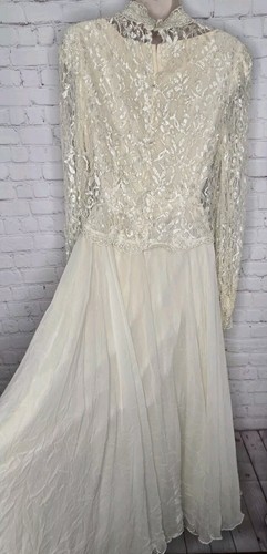 Victorian Antique Handmade Wedding Dress High Neck Intricate Lace Pearls Sz S - Picture 15 of 22