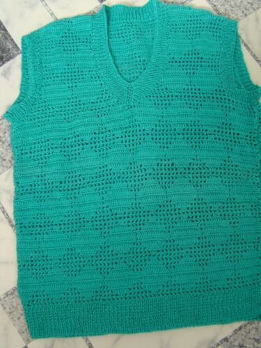 Pullunder Türkisgrün Gehäkelt "VINTAGE" Gr. 36/38 UNIKAT Handarbeit Ansehen!