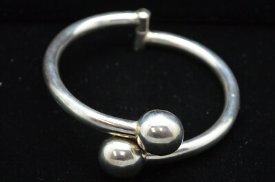 Sterling Silber schlichte Manschette wie mit großen Kugelverschlüssen Armband #FMW122