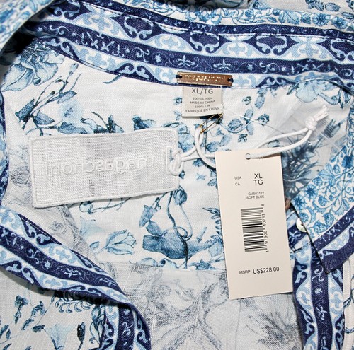 Abito maxi camicia lungo 54" Magaschoni 100% lino manica lunga con cintura tg XL $228 - Foto 17 di 19