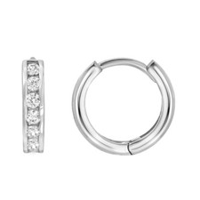 925 Sterling Silver 2mm Cz Huggies Huggy Hoop Earrings Rhodium Plated