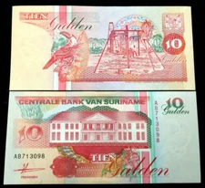 Suriname 10 Gulden 1991 Banknote World Paper Money UNC Currency Bill Note