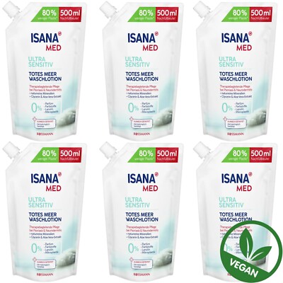 6 x 500 ml | Isana Med Totes Meer Waschlotion Nachfüllbeutel sensitiv Vegan