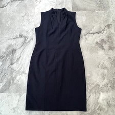 T Tahari Navy Blue Cotton Sleeveless Solid Shift Dress Size Medium M