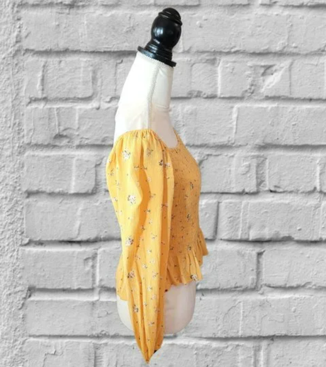 Hollister Yellow Floral Smocked Long Sleeve Crop Top in Size Large eBay