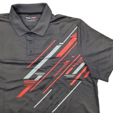 FILA Performance Golf Polo Shirt Geometric Pattern Short Sleeve Black Mens XL