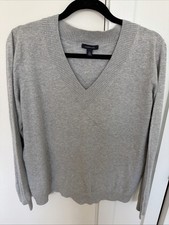 Lands End VNeck Lightweight Knit Sweater L Gray Super Soft