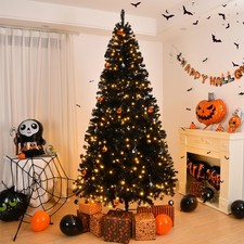 6/7/8FT Pre-lit Artificial Xmas Christmas Tree 900-1450 Tips LED Light Black