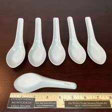 6 Vtg Porcelain Asian Noodle Soup Spoon Chinese Japanese Miso Ramen Wonton Rice
