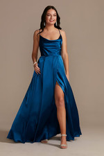 GALINA SIGNATURE Charmeuse Cowl Dress with Lace-Up dress Sapphire Blue in Size4