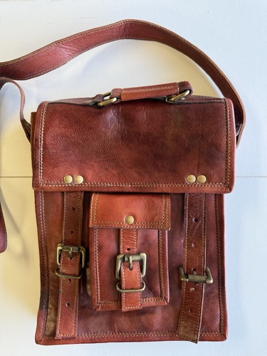 Bolso Mensajero de Cuero Genuino Vintage Hecho a Mano Bolso para Libros - Imagen 3 de 9